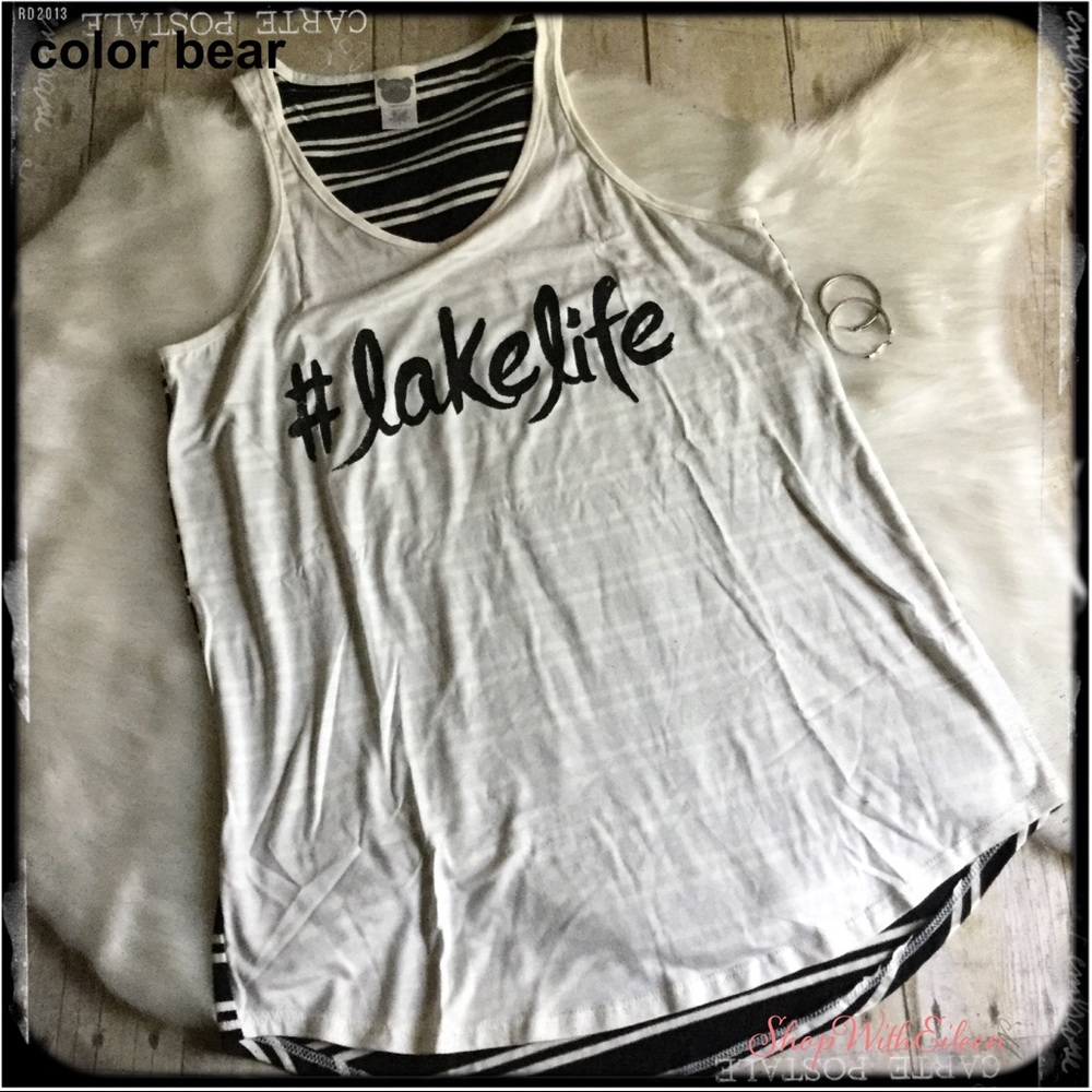 Color Bear #LakeLife Lake Life Ivory Black Stripe Tank Top